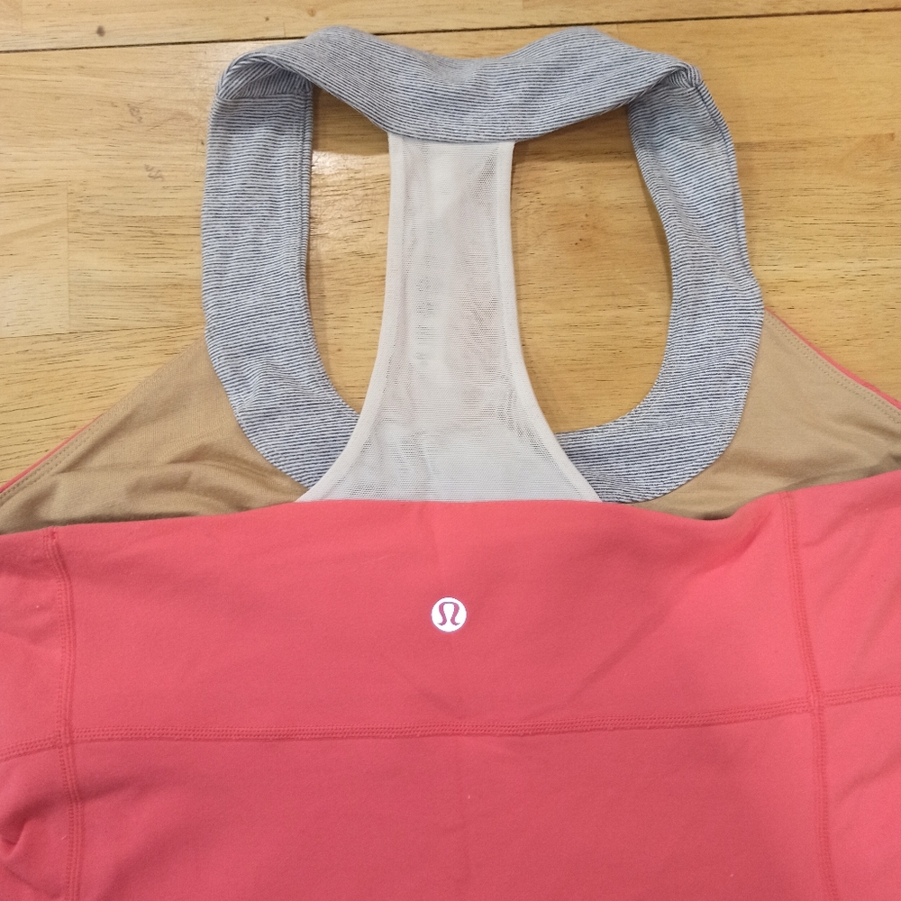 Lululemon Peach / Gray Racerback Tank Top Built In Shelf Bra Active Yoga Size 8 - Picture 9 of 14